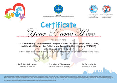 Joint meeting ECHSA WSPCHS Sofia Certificate sample