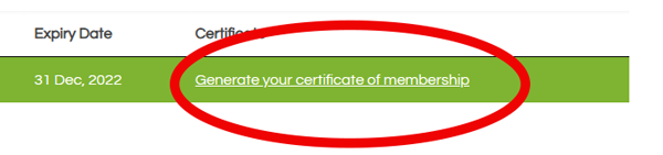 Where to click to generate a membership certificate